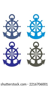 Ilustración Del Vector De La Plantilla Del Logotipo De Navegación De La Rueda De Dirección Y El Ancla
