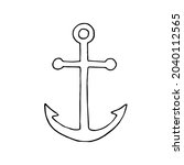 Anchor of the ship. Vector. Doodle. Hand-drawn illustration. Silhouette. Black and white outline. Coloring.