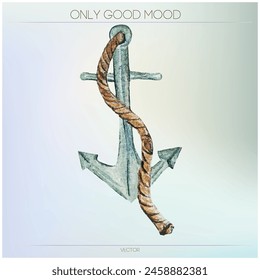 Anchor, ship, watercolor vector illustration, maritime theme, rope.