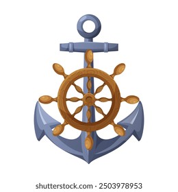 Anchor and ship wheel illustration. Vector illustration