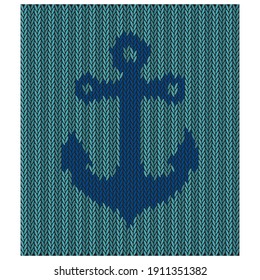 The Anchor Sign Vector Illustration. Abstract Illustration Of The Anchor On The Knitted Pattern. Knitting Pattern Background.