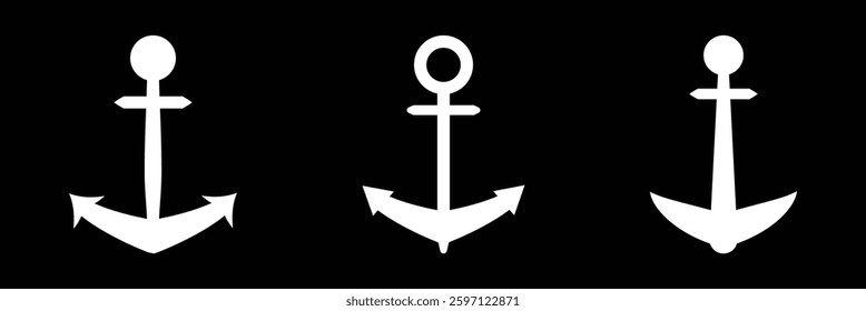 Anchor silhouette icon. Sea anchor with black background. 