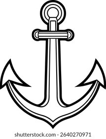 Anchor Silhouette Line Art Vector Illustration On White Background