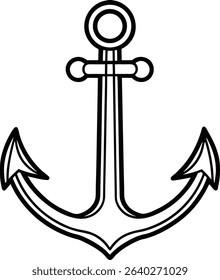 Anchor Silhouette Line Art Vector Illustration On White Background