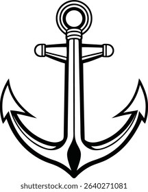 Anchor Silhouette Line Art Vector Illustration On White Background
