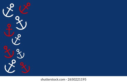 Anchor silhouette side frame with blue and red colour. Marine or Navy or Coast Guard blank space background. Blue colour nautical clip art vector illustration