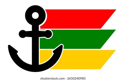 Silhueta de âncora objeto único verde vermelho amarelo modelo cor. Fundo da Marinha ou da Guarda Costeira. Anchor adesivo náutico clip art vetor ilustração