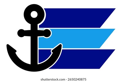 Silhueta de âncora objeto único várias cores de modelo azul. Fundo da Marinha ou da Guarda Costeira. Anchor adesivo náutico clip art vetor ilustração