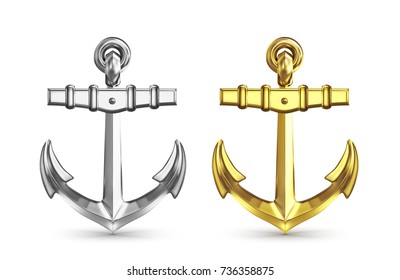  anchor silver and gold isolated on white background