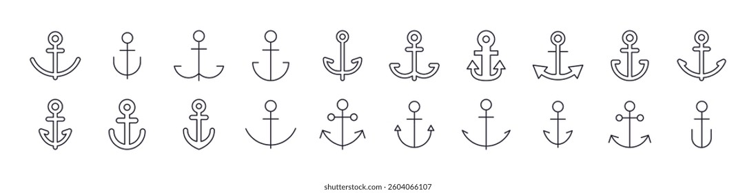 Anchor Simple Icon Collection. Editable Stroke. Perfect for Infographics, Articles, Books, Flyers, Banners 
