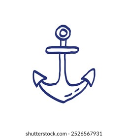 Anchor sketch. Hand drawn illustration. Vector icon. Blue pen or marker drawing. Primitive kids picture