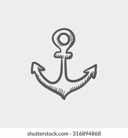Anchor sketch icon for web, mobile and infographics. Hand drawn vector dark grey icon isolated on light grey background.