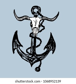 anchor skull graphic design vector art