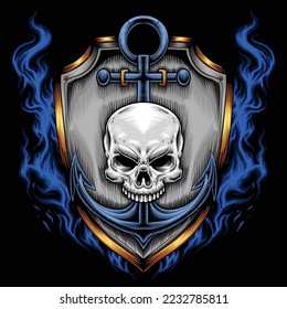 
Anchor skull head with shield logo