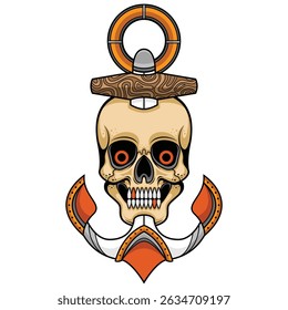 anchor skull tattoo, vector EPS 10
