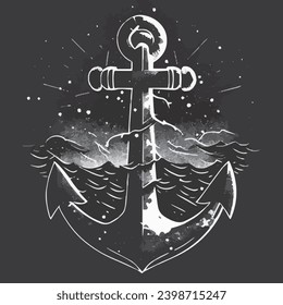 anchor and slogan 'The adventure begins'. Apparel t-shirt design. Vector illustration.
