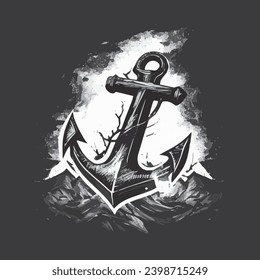 anchor and slogan 'The adventure begins'. Apparel t-shirt design. Vector illustration.
