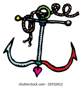 anchor small rustic drawing with rope