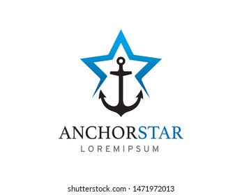 Anchor and star logo symbol or icon template