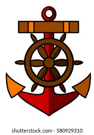 Anchor and steering wheel color vector