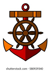 Anchor and steering wheel color vector