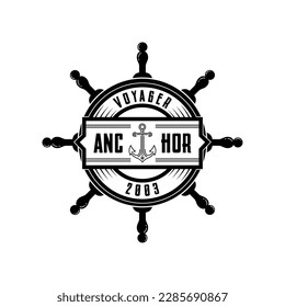 anchor steering wheel logo for sailor nautical ship yacht company business