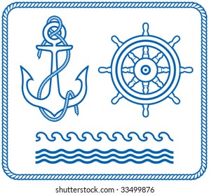 Anchor and Steering Wheel. Nautical designs