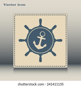 Anchor and steering wheel. Vector icon
