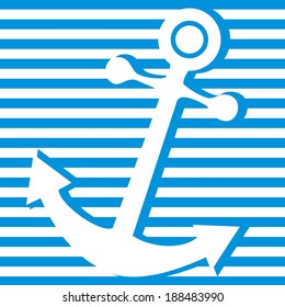 anchor, striped background, blue and white colors, vector