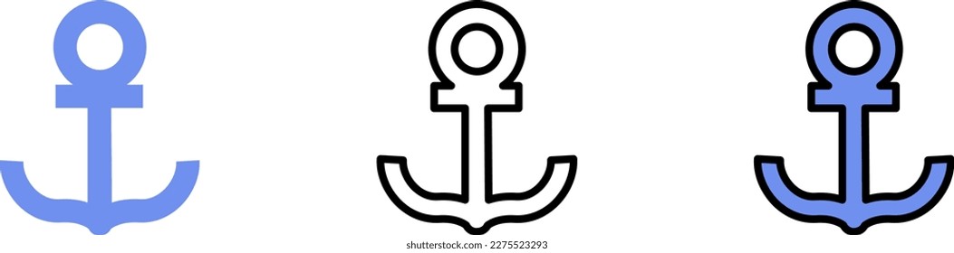Anchor, summer vector icon in different styles. Line, color, filled outline