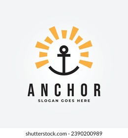 Anchor with sun vector icon pirate boat logo helmet Nautical maritime simple graphic symbol illustration