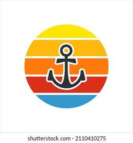 Anchor with sunrise logo design concept