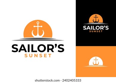 Anchor Sunset Sailor Ocean Sun Logo Design