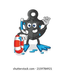 the anchor swimmer with buoy mascot. cartoon vector