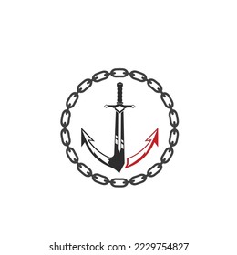 anchor sword circle chain icon vector concept design template web