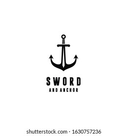 Anchor with sword shape in the middle, logo design icon 