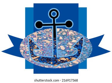 Anchor symbol. Abstract image of an anchor in between the stones, sand reservoir.