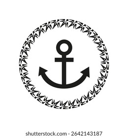Anchor symbol icon. Marine vector shape. Nautical black silhouette. Circular badge figure.