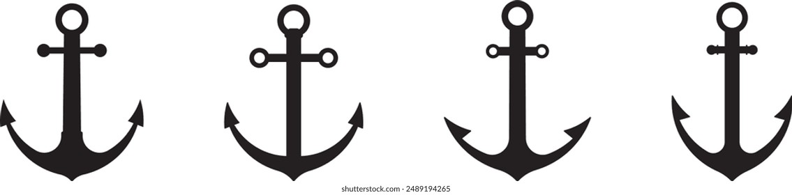 Logo-Design für Ankersymbole. Schiffsanker oder Bootsanker flaches Symbol für App und Websites. Einfaches, flaches, schwarzes Anker-Silhouetten-Symbol