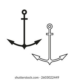 Anchor symbol. Nautical maritime element. Black white icon. Vector illustration.