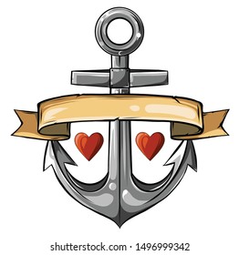 Anchor symbol with ribbon or banner for travel design. vector