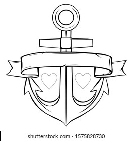 Anchor symbol with ribbon or banner for travel design. vector
