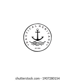 Anchor Symbol with Sea Waves Stamp Badge Logo Vector Illustration