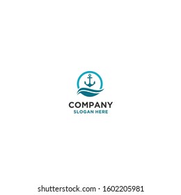 Anchor symbol with sea waves. Vector illustration template download.