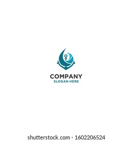 Anchor symbol with sea waves. Vector illustration template download.