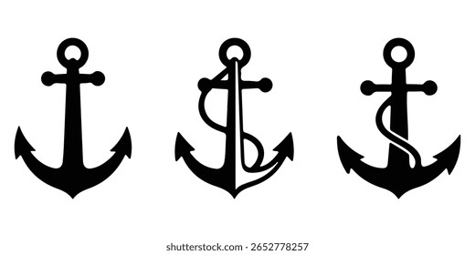 Vetor de símbolo de âncora definido para logotipo náutico e design de tatuagem.