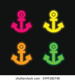Anchor Tattoo four color glowing neon vector icon