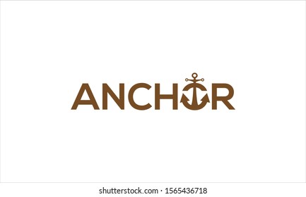 Anchor text with creative icon isolated on white background in flat minimalist logo style