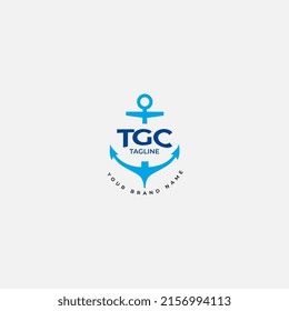 Anchor, Tgc logo and icon blue color. vector illustration.