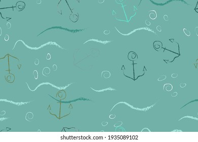 anchor .the waves. sea. seamless pattern.vector illustration.textiles. wallpaper. print